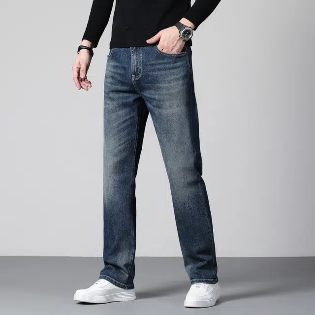 假日伯爵 美式高街复古做旧直筒阔腿长裤潮牌日常通勤休闲宽松时尚简约轻奢百搭舒适棉弹亲肤柔软基础款男士牛仔裤 男款