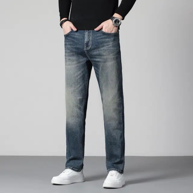 假日伯爵 美式复古高品质秋季款微弹潮流耐磨水洗修身直筒日常通勤简约纯色基础款显瘦显高男士长裤牛仔裤 男款