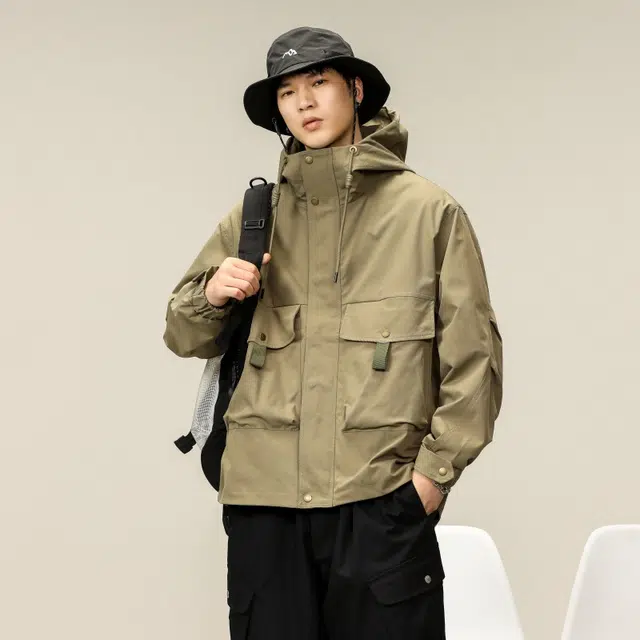 假日伯爵 美式潮牌山系户外风高定竹节塔丝隆分割帽檐双门襟硅胶魔术贴三防功能性短板机能轻量耐磨速干秋季薄款外套夹克 男女同款