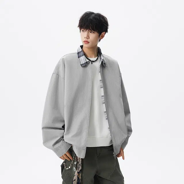 假日伯爵 美式纯色简约翻领百搭休闲通勤高品质外套潮流时尚春秋季宽松夹克 男女同款