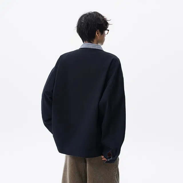 假日伯爵 秋季长袖男装痞帅气质小众设计学生流行简约慵懒文艺宽松休闲外套夹克 男女同款