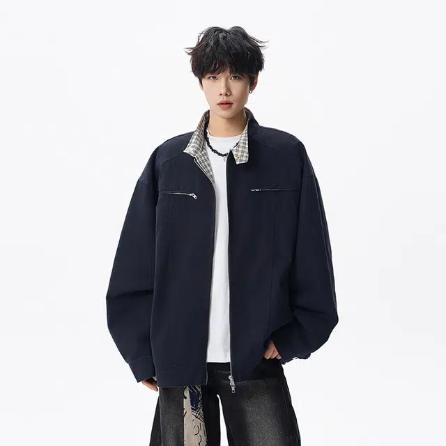 假日伯爵 秋冬季长袖男装痞帅气质小众设计学生流行简约慵懒感文艺宽松休闲外套夹克 男女同款