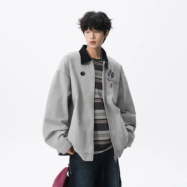 假日伯爵 工装美式复古小众简约痞帅潮流舒适通勤水洗做旧透气耐磨上衣外套夹克 男女同款