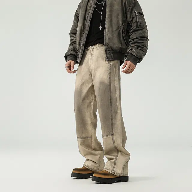 假日伯爵 美式高街设计感潮牌做脏复古水洗宽松直筒秋季基础款男士长裤休闲牛仔裤 男女同款