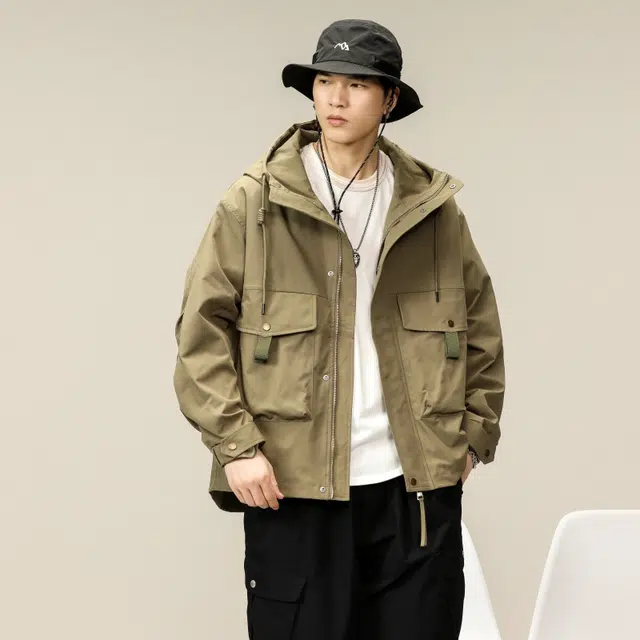假日伯爵 美式潮牌山系户外风高定竹节塔丝隆分割帽檐双门襟硅胶魔术贴三防功能性短板机能轻量耐磨速干秋季薄款外套夹克 男女同款