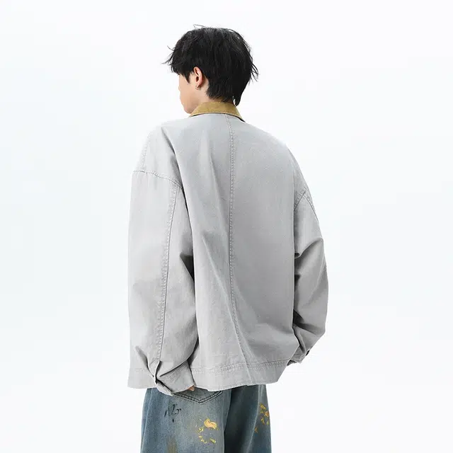 假日伯爵 工装美式复古小众简约潮流舒适通勤水洗做旧痞帅透气耐磨上衣外套夹克 男女同款