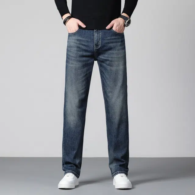 假日伯爵 美式高街复古做旧直筒阔腿长裤潮牌日常通勤休闲宽松时尚简约轻奢百搭舒适棉弹亲肤柔软基础款男士牛仔裤 男款