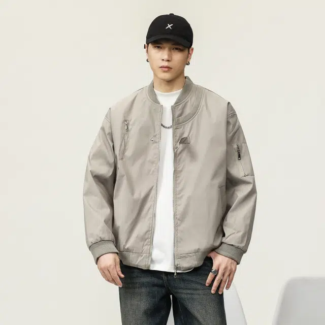 假日伯爵 美式高街嘻哈街头防风防寒保暖基础款简约休闲百搭宽松棒球领飞行员长袖外套夹克 男款