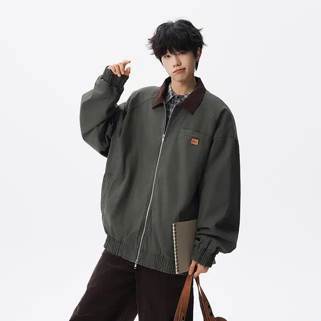 假日伯爵 秋冬季长袖男装气质小众设计学生痞帅流行简约慵懒文艺宽松休闲外套夹克 男女同款