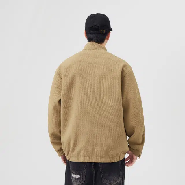 假日伯爵 美式小众复古纯色立领百搭宽松休闲痞帅结构款拉链设计感高街潮流长袖上衣美拉德外套夹克 男女同款