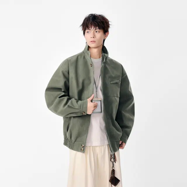 假日伯爵 轻奢高级潮牌经典复古边口袋设计秋季款立领痞帅机车服工装皮衣外套夹克 男女同款