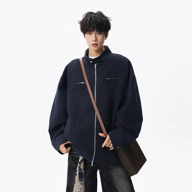 假日伯爵 秋冬季长袖男装痞帅气质小众设计学生流行简约慵懒感文艺宽松休闲外套夹克 男女同款