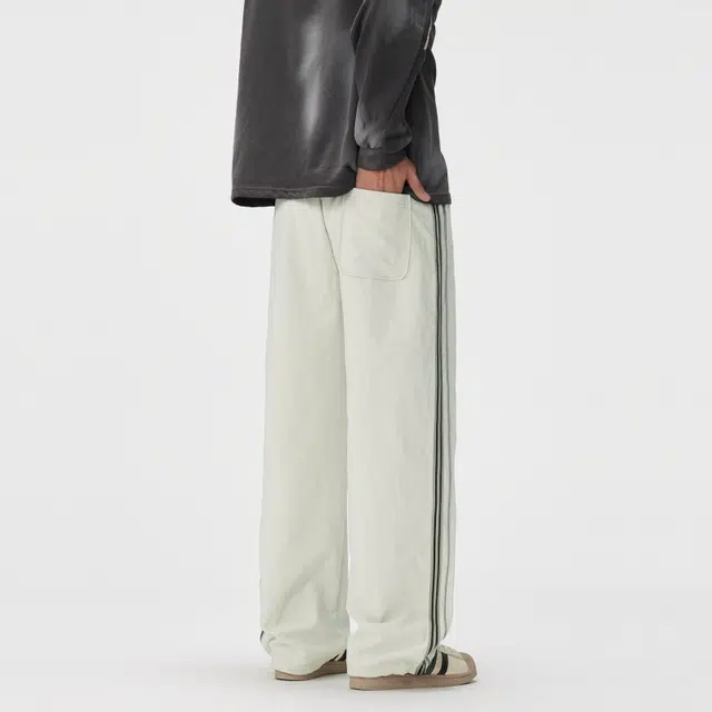 假日伯爵 美式复古条纹设计纯色简约秋季款透气舒适柔软亲肤宽松直筒垂感运动显高显瘦男士长裤休闲裤 男款