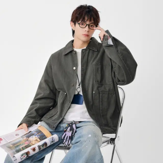 假日伯爵 轻奢高级潮牌经典复古双边多口袋设计秋季款立领痞帅机车服工装皮衣外套夹克 男女同款