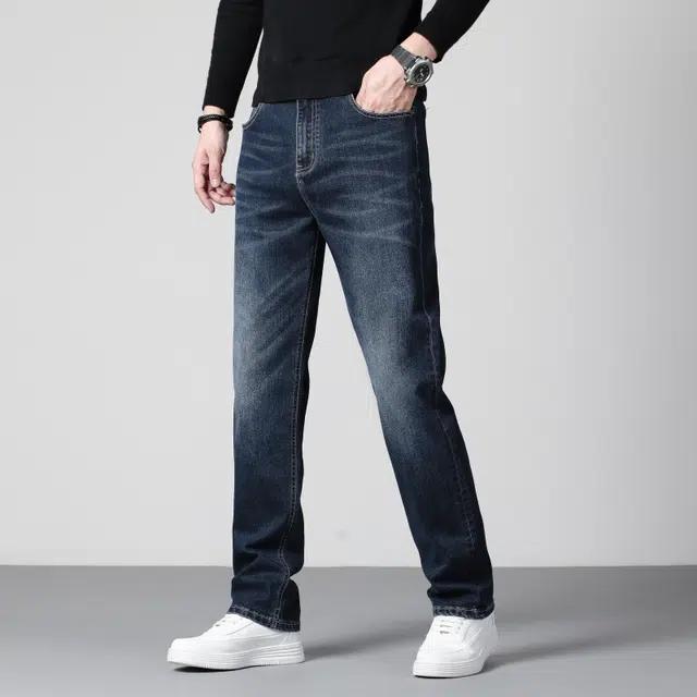 假日伯爵 美式高街复古做旧水洗猫须工艺直筒修身休闲时尚简约百搭棉弹亲肤舒适柔软日常通勤男士长裤牛仔裤 男款