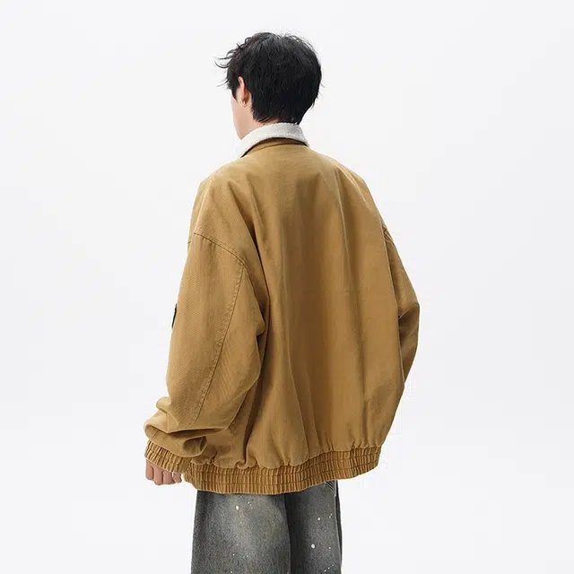 假日伯爵 秋冬季长袖男装痞帅气质贴纸印花小众设计学生流行简约慵懒文艺宽松休闲外套夹克 男女同款