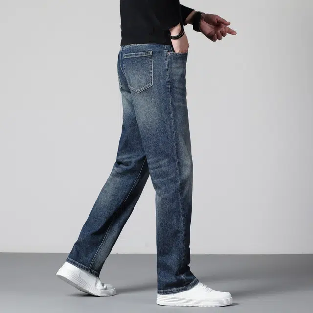 假日伯爵 美式高街复古做旧直筒阔腿长裤潮牌日常通勤休闲宽松时尚简约轻奢百搭舒适棉弹亲肤柔软基础款男士牛仔裤 男款