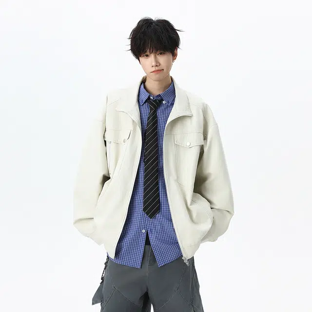 假日伯爵 美式复古小众简约潮流舒适通勤做旧挺阔痞帅透气耐磨上衣外套夹克 男女同款