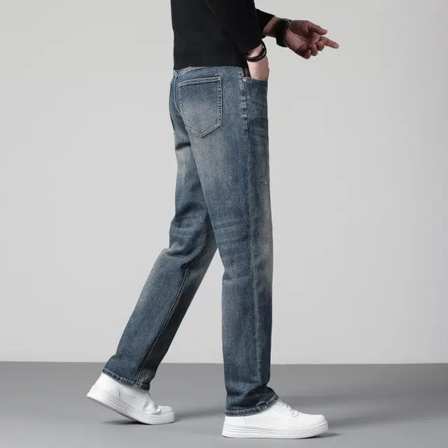假日伯爵 美式高街复古做旧重水洗修身直筒显高显瘦长裤男士潮牌日常通勤休闲时尚简约百搭棉弹舒适柔软亲肤牛仔裤 男款