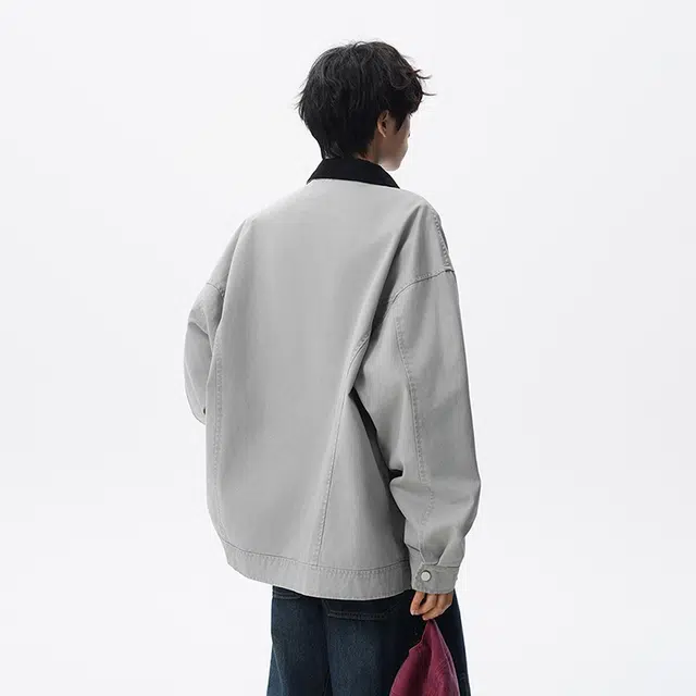 假日伯爵 工装美式复古小众简约痞帅潮流舒适通勤水洗做旧透气耐磨上衣外套夹克 男女同款