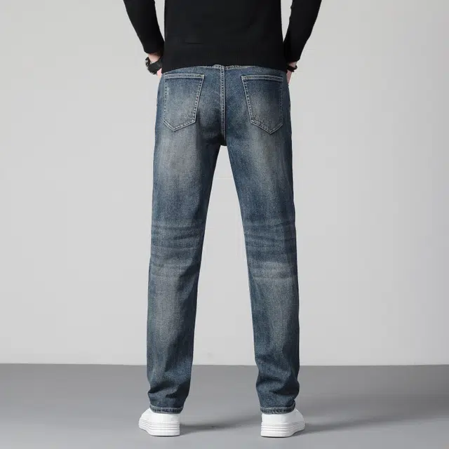 假日伯爵 美式高街复古做旧重水洗修身直筒显高显瘦长裤男士潮牌日常通勤休闲时尚简约百搭棉弹舒适柔软亲肤牛仔裤 男款