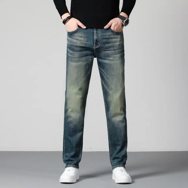 假日伯爵 美式高街复古水洗修身直筒显高显瘦长裤男士潮牌日常通勤休闲时尚简约百搭棉弹舒适柔软亲肤牛仔裤 男款