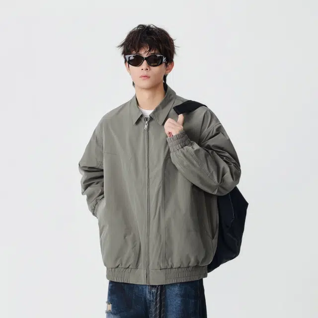 假日伯爵 轻奢高级感秋季款百搭翻领上衣外套美式复古潮流宽松休闲工装短款皮衣纯色男士飞行员夹克 男女同款