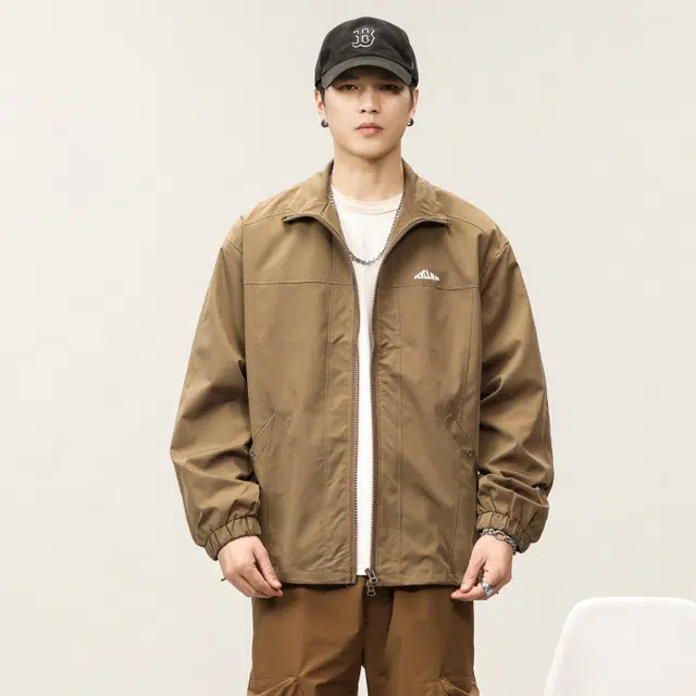 假日伯爵 美式高街潮牌宽松运动户外登山休闲上衣创意印花图案拉链开衫口袋设计感日系复古工装外套夹克 男女同款