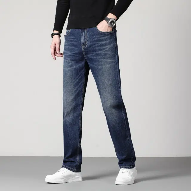 假日伯爵 美式高街复古做旧水洗直筒修身休闲时尚简约百搭棉弹亲肤舒适柔软日常通勤男士长裤牛仔裤 男款