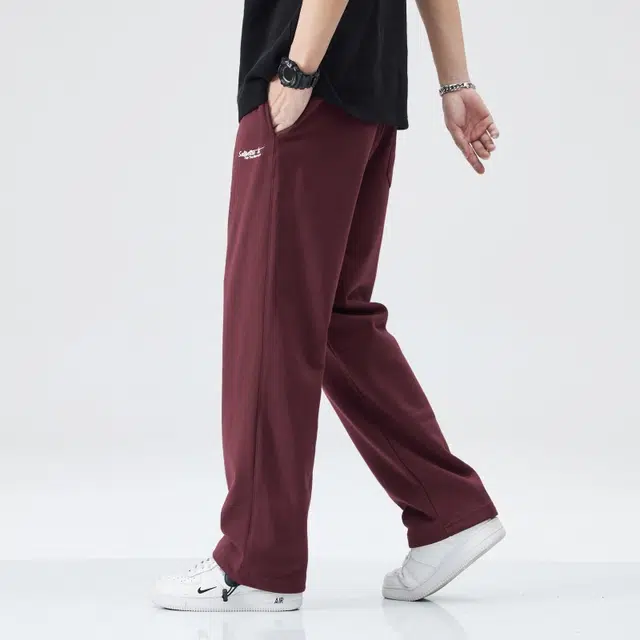 假日伯爵 美式潮流纯色百搭卫裤简约字母伐木裤松紧腰系带款式日常通勤宽松直筒垂感拖地裤运动男士长裤休闲裤 男款