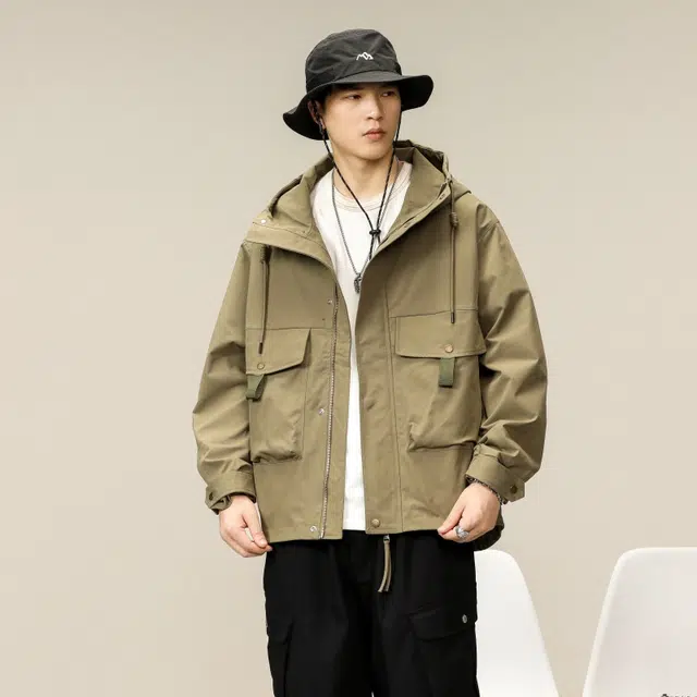 假日伯爵 美式潮牌山系户外风高定竹节塔丝隆分割帽檐双门襟硅胶魔术贴三防功能性短板机能轻量耐磨速干秋季薄款外套夹克 男女同款