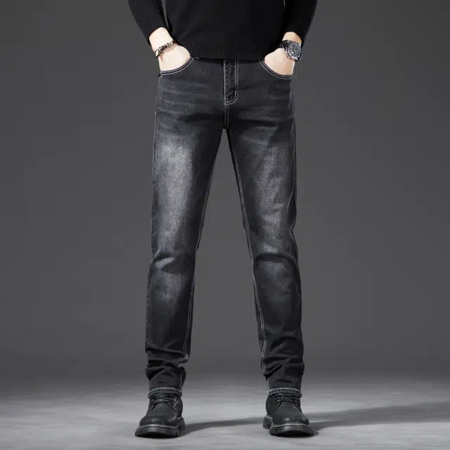 假日伯爵 韩版修身复古水洗个性时尚简约休闲百搭舒适显高显瘦微锥纽扣拉链设计棉弹亲肤柔软高街痞帅男士长裤牛仔裤 男款