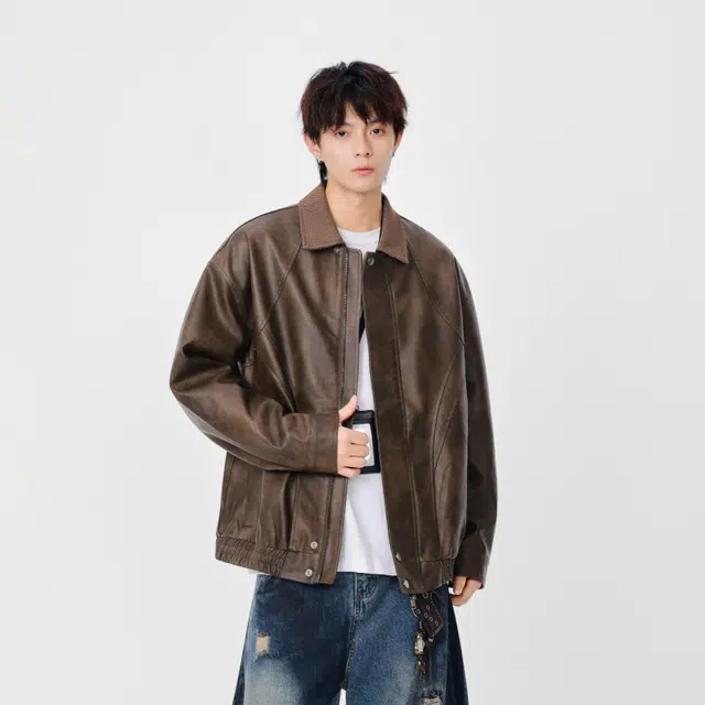假日伯爵 美拉德穿搭美式做旧水洗复古翻领上衣外套皮衣高级感宽松休闲痞帅百搭日常通勤夹克 男女同款