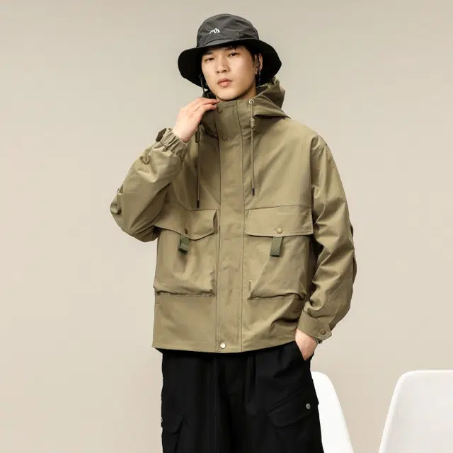 假日伯爵 美式潮牌山系户外风高定竹节塔丝隆分割帽檐双门襟硅胶魔术贴三防功能性短板机能轻量耐磨速干秋季薄款外套夹克 男女同款