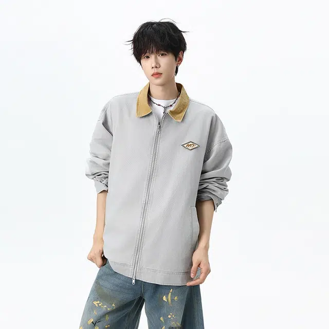 假日伯爵 工装美式复古小众简约潮流舒适通勤水洗做旧痞帅透气耐磨上衣外套夹克 男女同款