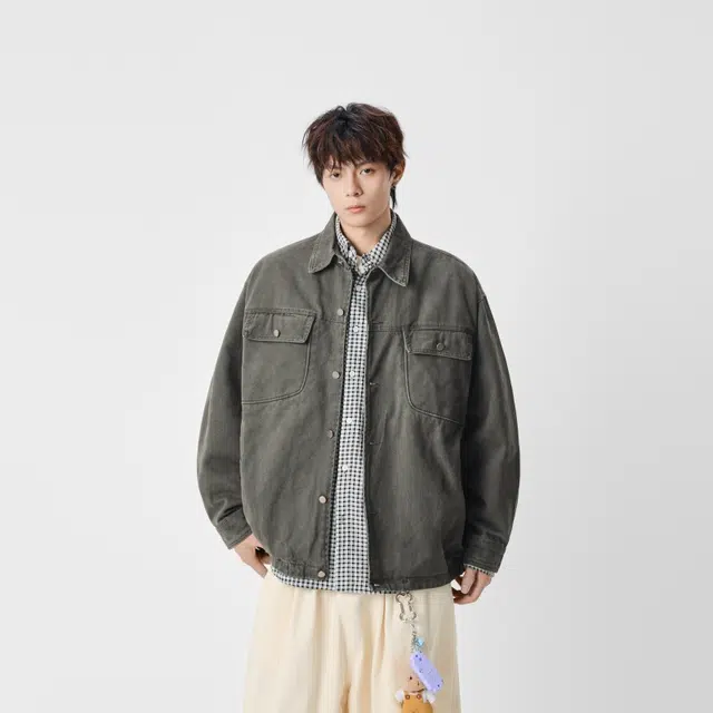 假日伯爵 美式复古水洗外套秋季款潮牌高街宽松工装高级小众设计感多口袋简约百搭休闲上衣夹克 男女同款