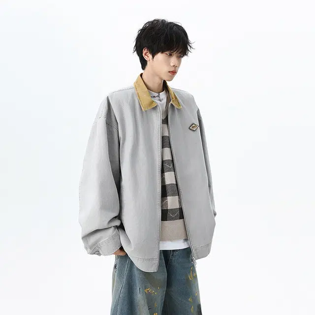 假日伯爵 工装美式复古小众简约潮流舒适通勤水洗做旧痞帅透气耐磨上衣外套夹克 男女同款