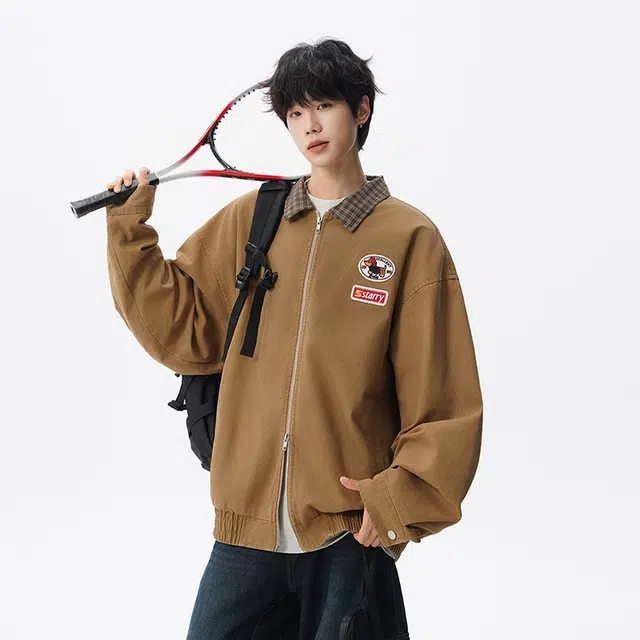 假日伯爵 早秋长袖男装痞帅气质小众两面穿设计学生流行简约慵懒文艺宽松休闲外套夹克 男女同款