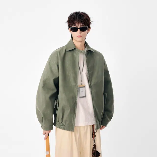 假日伯爵 轻奢高级潮牌经典复古双边口袋设计秋季款立领痞帅机车服工装皮衣外套夹克 男女同款