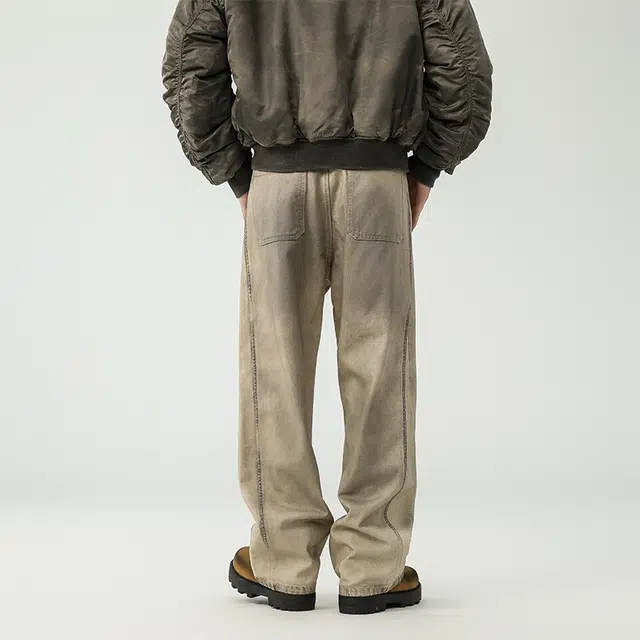 假日伯爵 美式高街设计感潮牌做脏复古水洗宽松直筒秋季基础款男士长裤休闲牛仔裤 男女同款