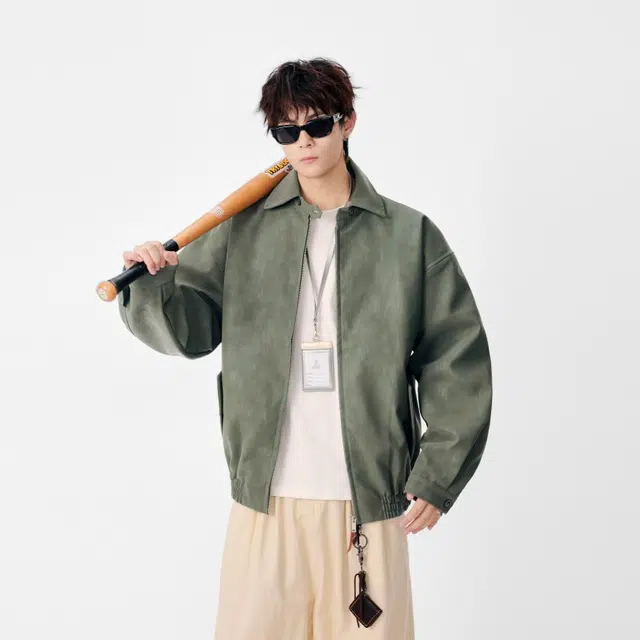 假日伯爵 轻奢高级潮牌经典复古双边口袋设计秋季款立领痞帅机车服工装皮衣外套夹克 男女同款