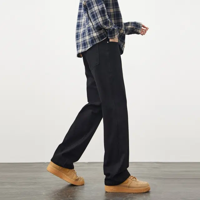 假日伯爵 美式高街水洗做旧纯色基础款百搭潮流舒适显高窄版高级感设计合身休闲微喇男士长裤牛仔裤 男款