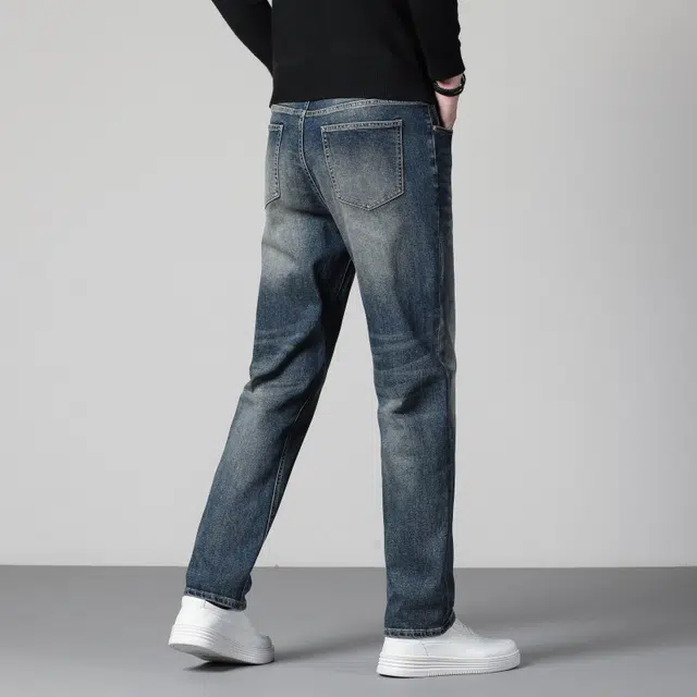 假日伯爵 美式复古高品质秋季款微弹潮流耐磨水洗修身直筒日常通勤简约纯色基础款显瘦显高男士长裤牛仔裤 男款
