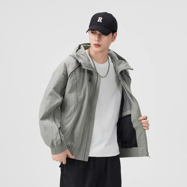 假日伯爵 拼色连帽外套美式潮流宽松品质休闲防风百搭上衣户外纯色常规长袖夹克 男女同款