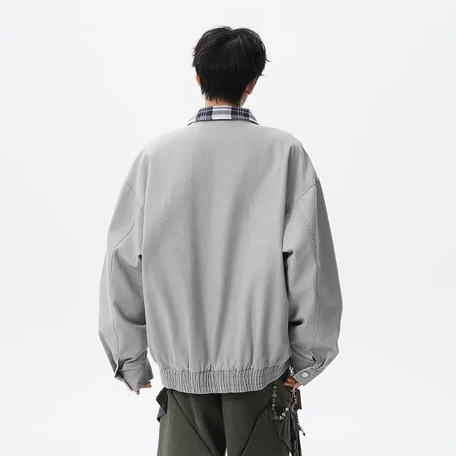 假日伯爵 美式纯色简约翻领百搭休闲通勤高品质外套潮流时尚春秋季宽松夹克 男女同款