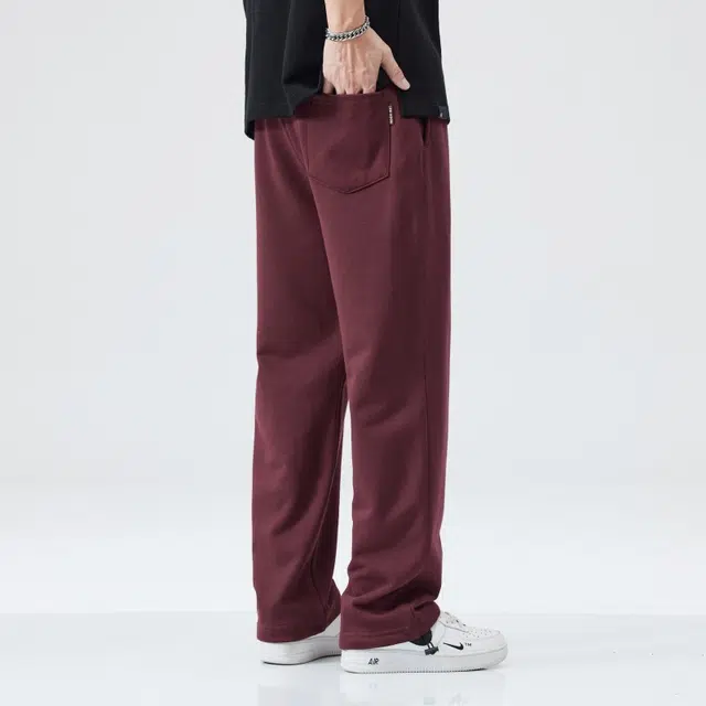 假日伯爵 美式潮流纯色百搭卫裤简约字母伐木裤松紧腰系带款式日常通勤宽松直筒垂感拖地裤运动男士长裤休闲裤 男款