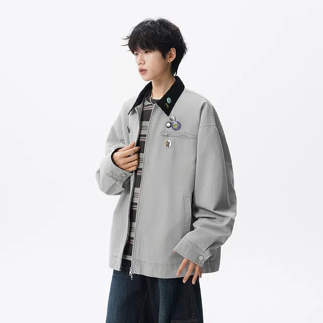 假日伯爵 工装美式复古小众简约痞帅潮流舒适通勤水洗做旧透气耐磨上衣外套夹克 男女同款