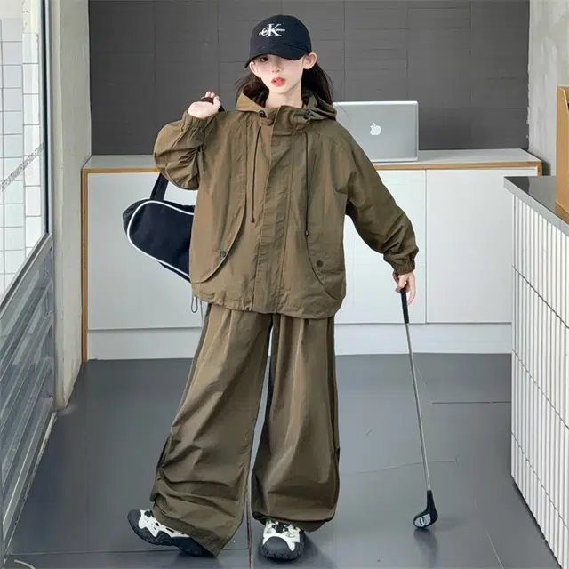 俞兆林休闲运动套装 女童秋季中大童时尚洋气韩系潮冲锋衣外套裤