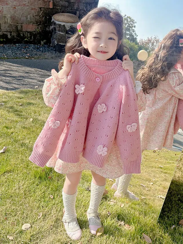 俞兆林裙装套装 女小童毛衣碎花裙子春秋洋气女宝宝春装连衣裙两件套
