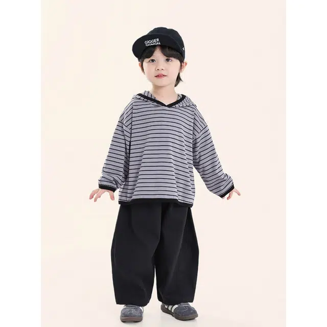 俞兆林卫衣 童装男童秋装韩版春秋上衣中小童条纹连帽套头衫拼色舒适时尚季中大童 儿童款